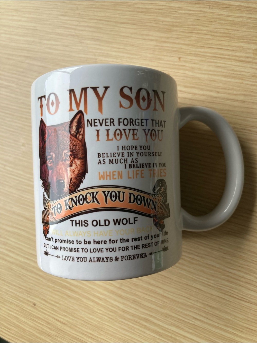To My Son Wolf Design Ceramic Mug - White